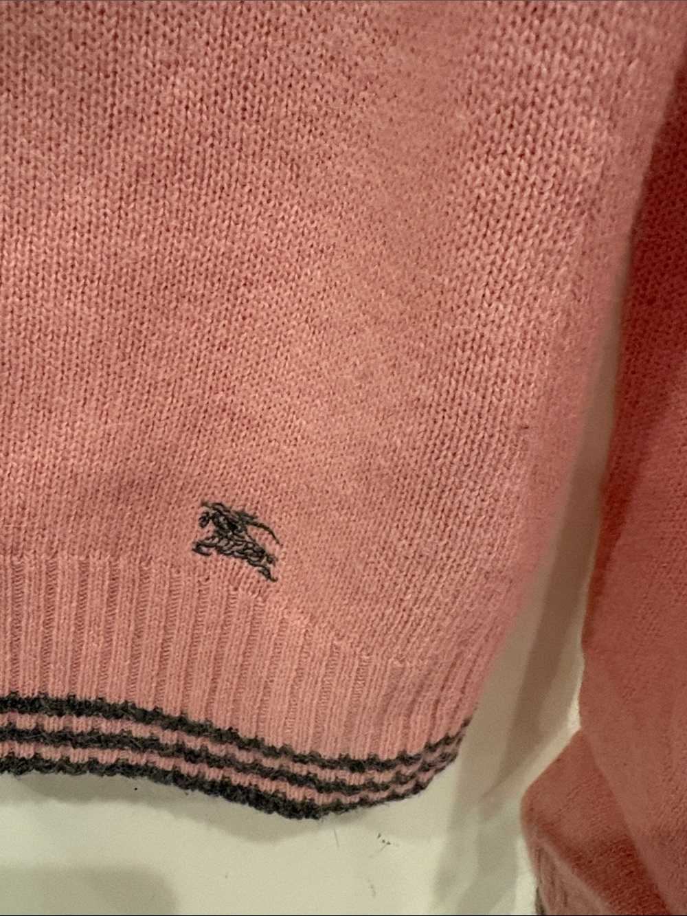 Burberry Pink Argyle Crewneck Lambswool Sweater with Red and Charcoal Accents - Picture 2 of 6